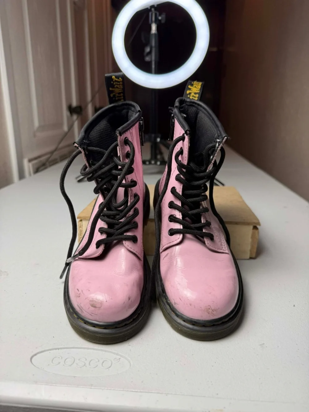 Dr. Martens 1460J Toddler Kids Size 1 Pink Patent Leather Combat Ankle Boots